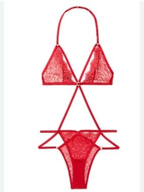Victoria’s Secret Red Lace Strappy Lingerie Set S